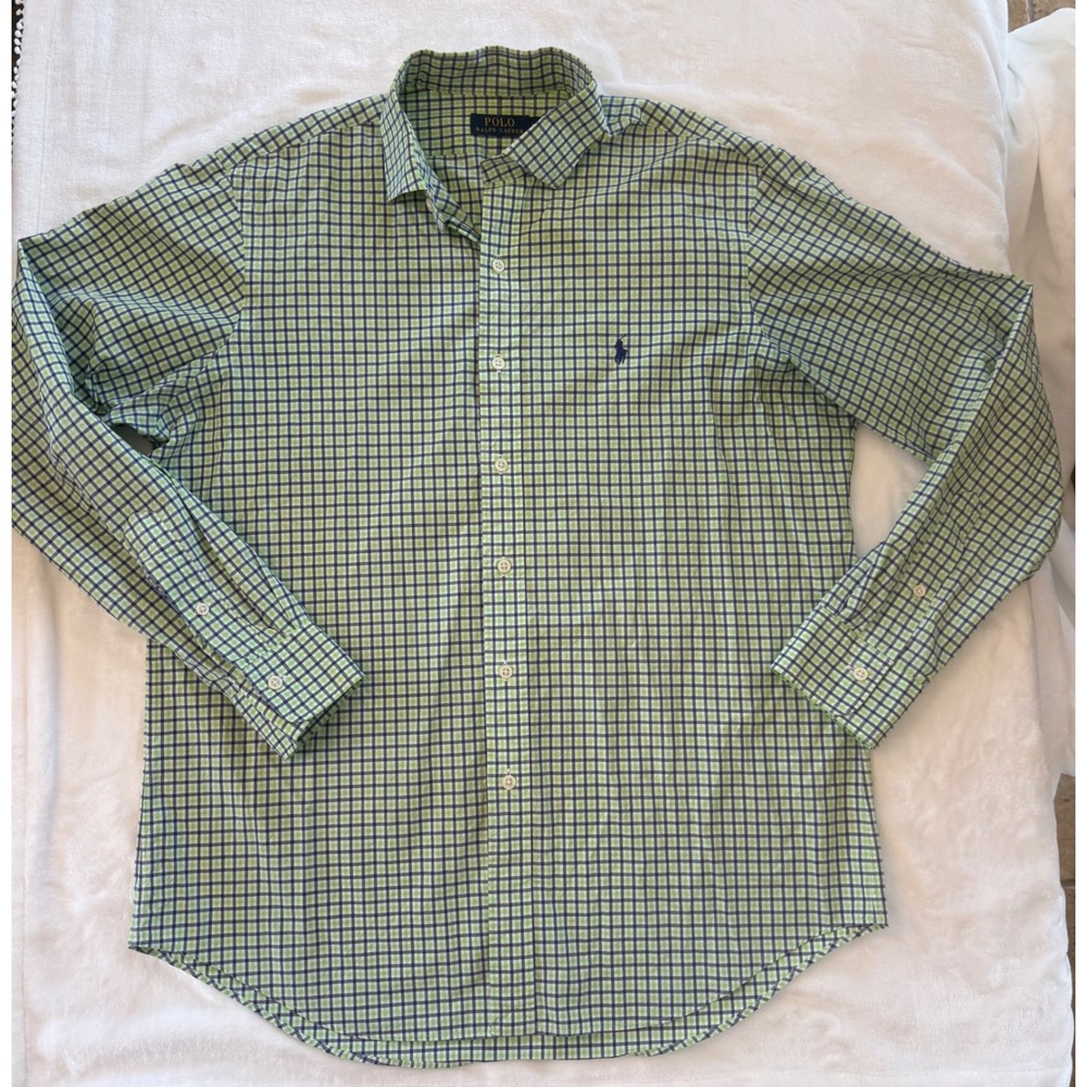 Polo Ralph Lauren Mens Green Purple gingham Long Sleeve Button Down Shirt